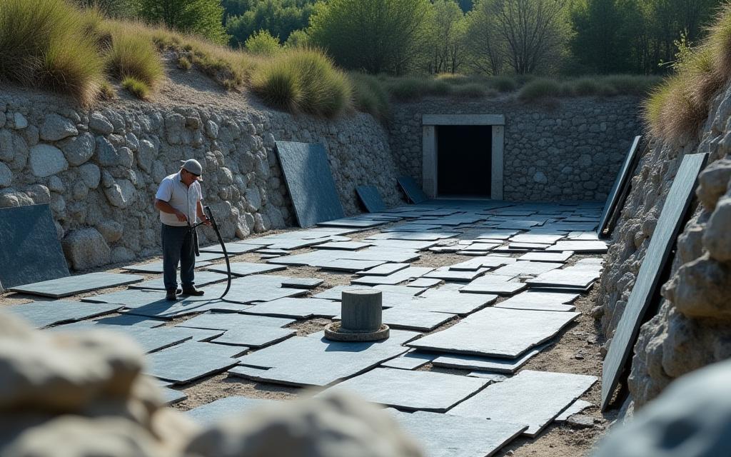 Selecting slate at French quarry